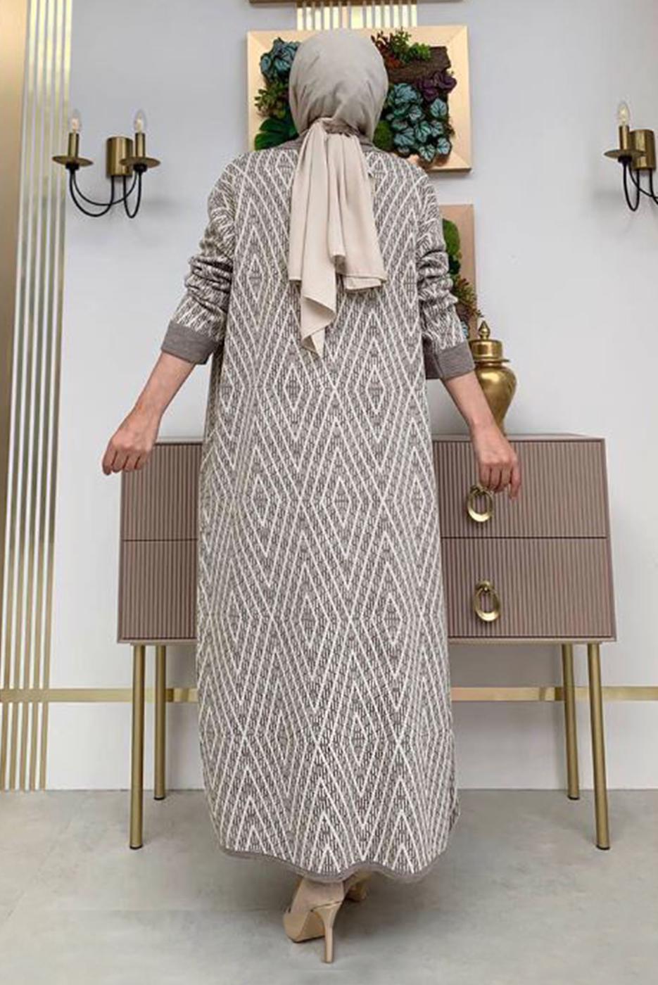 Tesettür giyim VİZON DESENLİ TRİKO HIRKA 23222