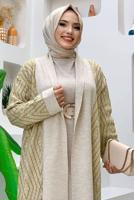 Hijab clothing BEIGE PATTERNED KNITWEAR CARDIGAN 23222