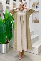 Hijab clothing BEIGE PATTERNED KNITWEAR CARDIGAN 23222