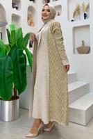 Hijab clothing BEIGE PATTERNED KNITWEAR CARDIGAN 23222