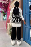 Tesettür giyim SİYAH DESENLİ PÜSKÜLLÜ PANOLONLU TRİKO TAKIM 2416 