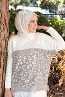 Tesettür giyim VİZON DESENLİ PÜSKÜLLÜ PANOLONLU TRİKO TAKIM 2416 