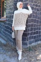 Tesettür giyim VİZON DESENLİ PÜSKÜLLÜ PANOLONLU TRİKO TAKIM 2416 