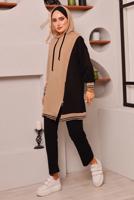 Tesettür giyim SİYAH RENK BLOKLU İKİLİ PANTOLONLU EŞOFMAN TAKIM 2472