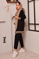 Tesettür giyim SİYAH RENK BLOKLU İKİLİ PANTOLONLU EŞOFMAN TAKIM 2472