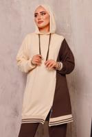 Tesettür giyim KAHVE RENK BLOKLU İKİLİ PANTOLONLU EŞOFMAN TAKIM 2472