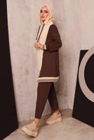 Tesettür giyim KAHVE RENK BLOKLU İKİLİ PANTOLONLU EŞOFMAN TAKIM 2472