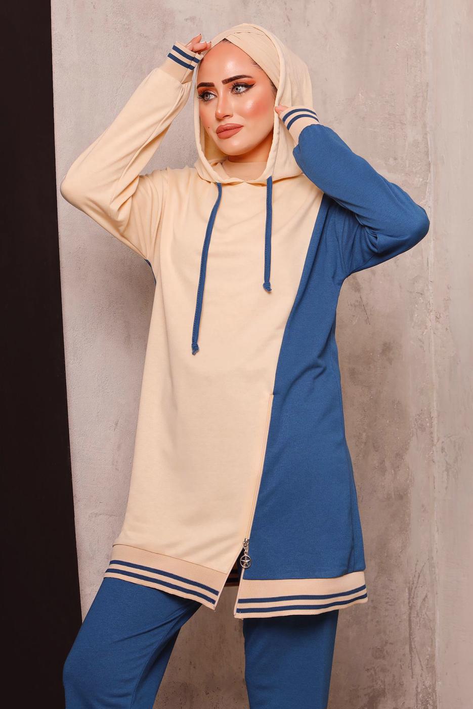 Tesettür giyim LACİVERT RENK BLOKLU İKİLİ PANTOLONLU EŞOFMAN TAKIM 2472