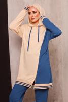 Tesettür giyim LACİVERT RENK BLOKLU İKİLİ PANTOLONLU EŞOFMAN TAKIM 2472