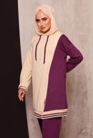 Tesettür giyim MOR RENK BLOKLU İKİLİ PANTOLONLU EŞOFMAN TAKIM 2472