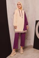 Tesettür giyim MOR RENK BLOKLU İKİLİ PANTOLONLU EŞOFMAN TAKIM 2472