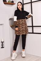 Tesettür giyim SİYAH LEOPAR DESENLİ FERMUAR DETAYLI PANT. TAKIM 2572 