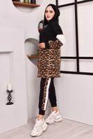 Tesettür giyim SİYAH LEOPAR DESENLİ FERMUAR DETAYLI PANT. TAKIM 2572 