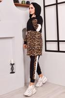 Tesettür giyim SİYAH LEOPAR DESENLİ FERMUAR DETAYLI PANT. TAKIM 2572 