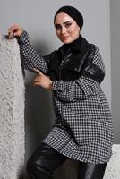 Tesettür giyim SİYAH KAZAYAĞI DESENLİ DERİ DETAYLI PANT. TAKIM 2582 