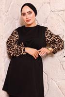 Tesettür giyim SİYAH LEOPAR DESENLİ KUŞAKLI PANT. TAKIM 2672 