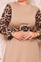 Tesettür giyim BEJ LEOPAR DESENLİ KUŞAKLI PANT. TAKIM 2672 