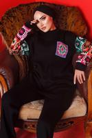 Tesettür giyim SİYAH DESENLİ PANTOLONLU TRİKO TAKIM 2992	