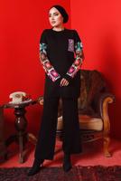 Tesettür giyim SİYAH DESENLİ PANTOLONLU TRİKO TAKIM 2992	