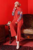 Vêtements hijab ORANGE COSTUME PANTALON EN MAILLE À MOTIFS 2992