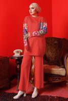 Vêtements hijab ORANGE COSTUME PANTALON EN MAILLE À MOTIFS 2992