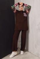 Vêtements hijab BRUN COSTUME PANTALON EN MAILLE À MOTIFS 2992	