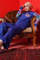 Vêtements hijab BLEU MARINE COSTUME PANTALON EN MAILLE À MOTIFS 2992