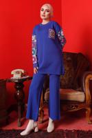 Vêtements hijab BLEU MARINE COSTUME PANTALON EN MAILLE À MOTIFS 2992