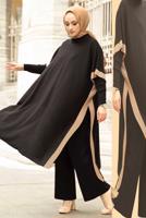 Tesettür giyim SİYAH İKİ RENKLİ TRİKO ÜÇLÜ PANTOLONLU TAKIM 30228