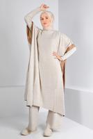 Tesettür giyim BEJ İKİ RENKLİ TRİKO ÜÇLÜ PANTOLONLU TAKIM 30228