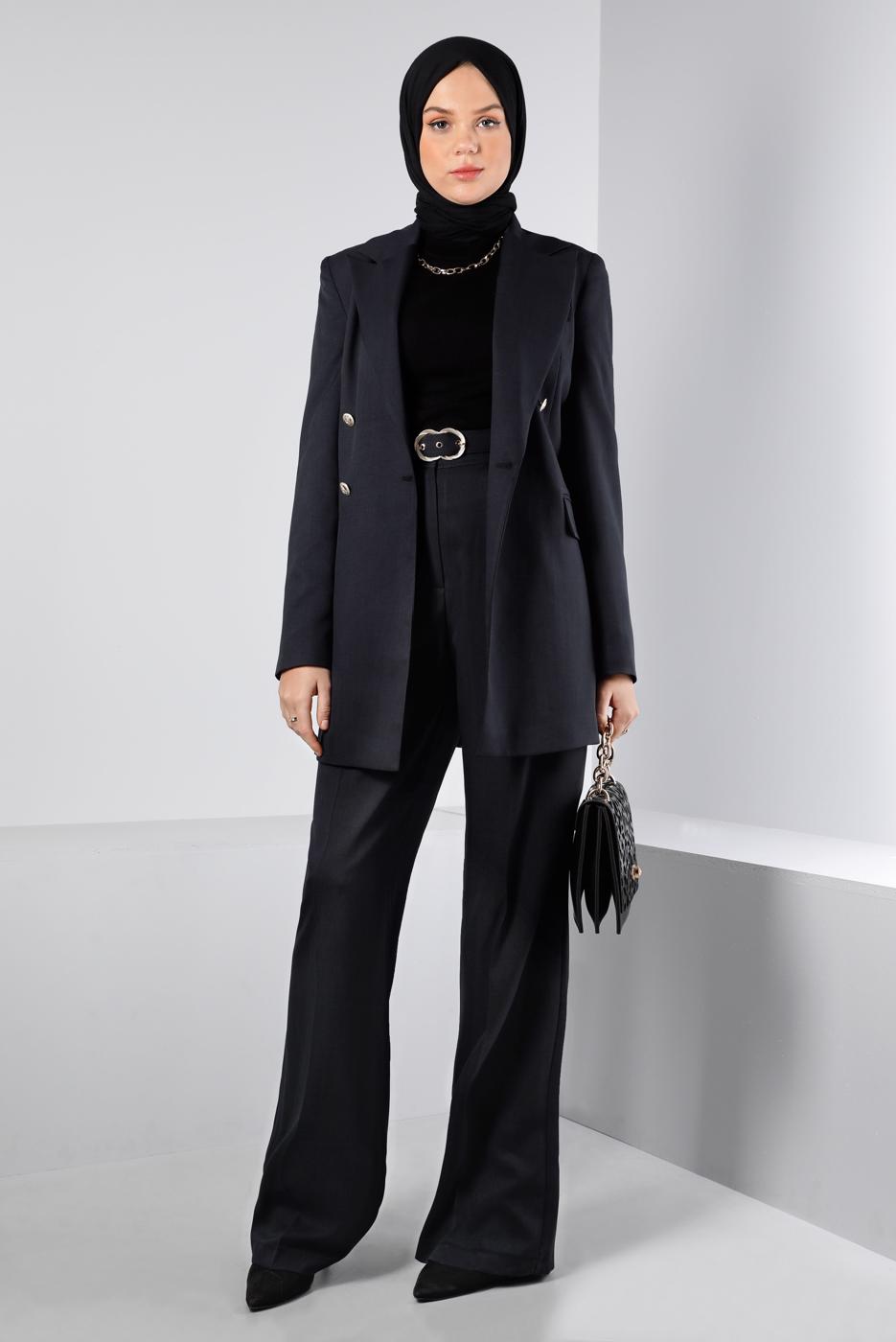 Tesettür giyim LACİVERT ALVİNA İKİLİ PANTOLONLU TAKIM T 30300
