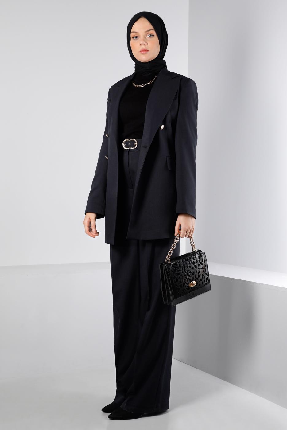 Tesettür giyim LACİVERT ALVİNA İKİLİ PANTOLONLU TAKIM T 30300