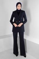 Tesettür giyim SİYAH ALVİNA İKİLİ PANTOLONLU TAKIM T 30303