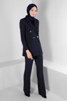 Tesettür giyim SİYAH ALVİNA İKİLİ PANTOLONLU TAKIM T 30303