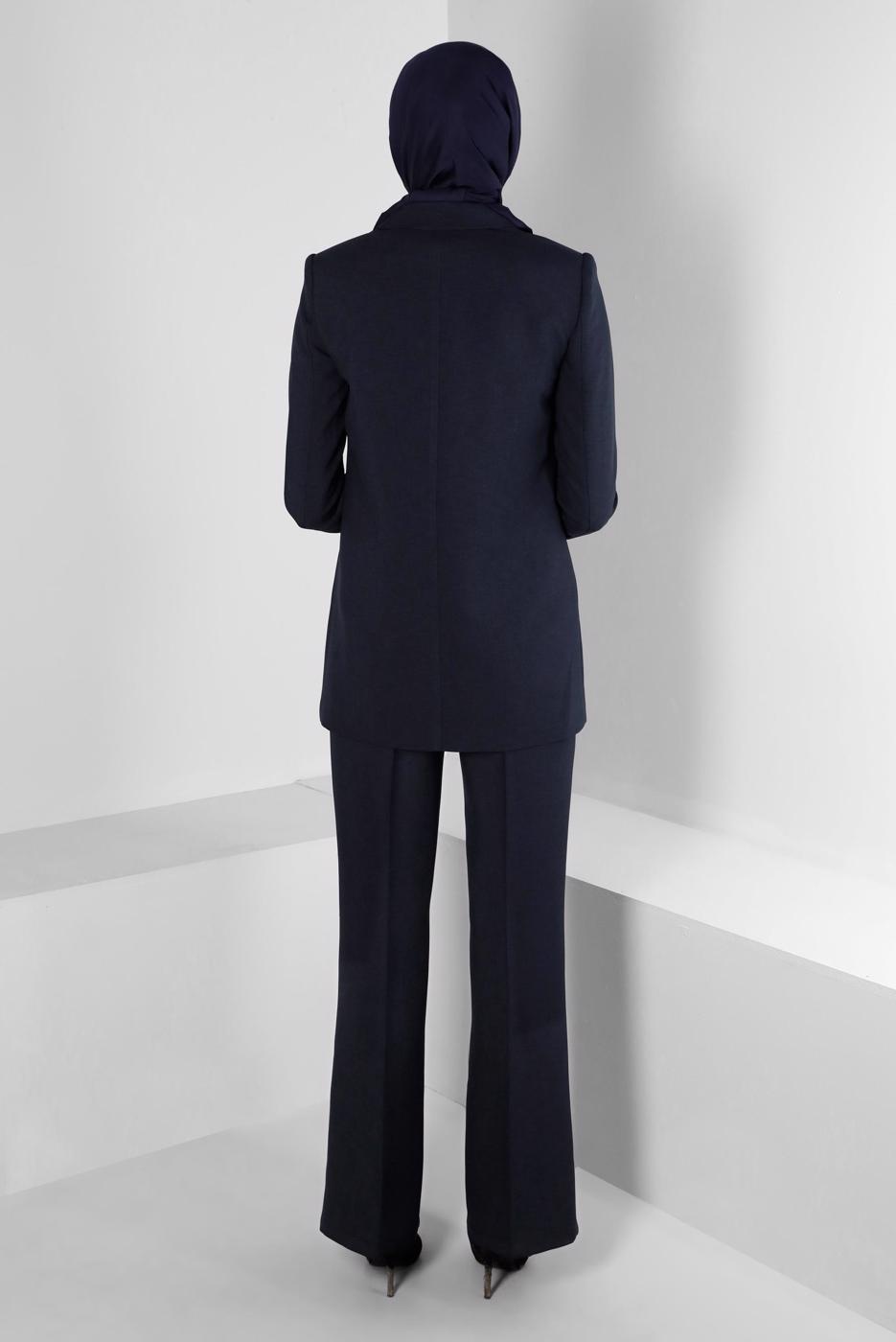 Tesettür giyim SİYAH ALVİNA İKİLİ PANTOLONLU TAKIM T 30303