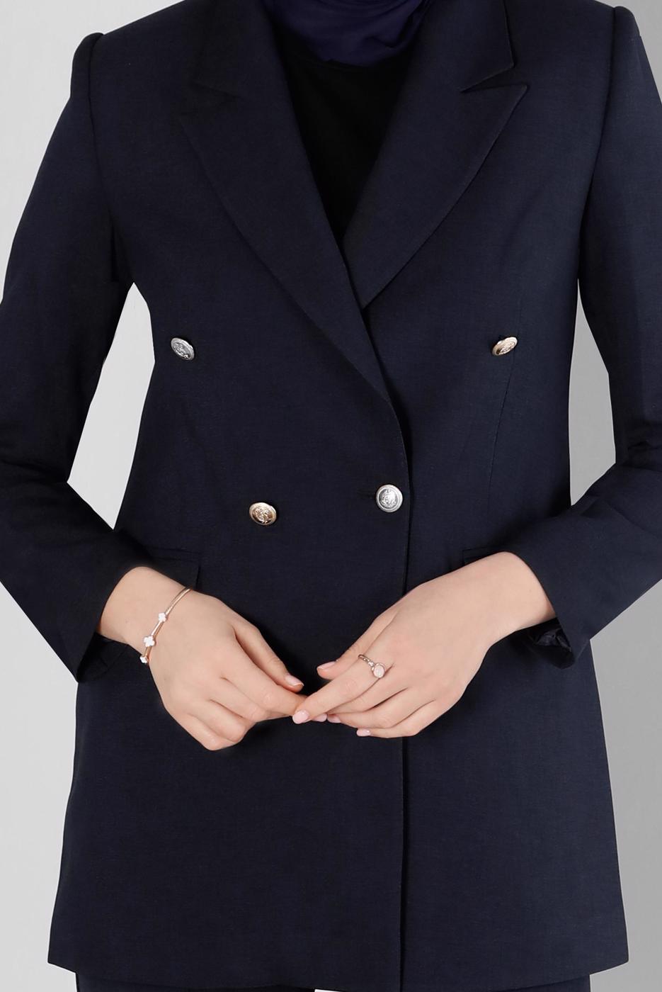 Tesettür giyim SİYAH ALVİNA İKİLİ PANTOLONLU TAKIM T 30303