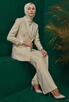 Tesettür giyim BEJ ALVİNA İKİLİ PANTOLONLU TAKIM T 30303