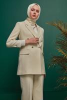 Tesettür giyim BEJ ALVİNA İKİLİ PANTOLONLU TAKIM T 30303
