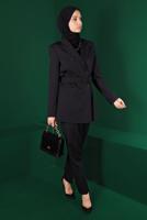 Tesettür giyim SİYAH ALVİNA KEMERLİ PANTOLONLU TAKIM T 30304