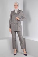 Tesettür giyim MAVİ ALVİNA KEMERLİ PANTOLONLU TAKIM T 30306