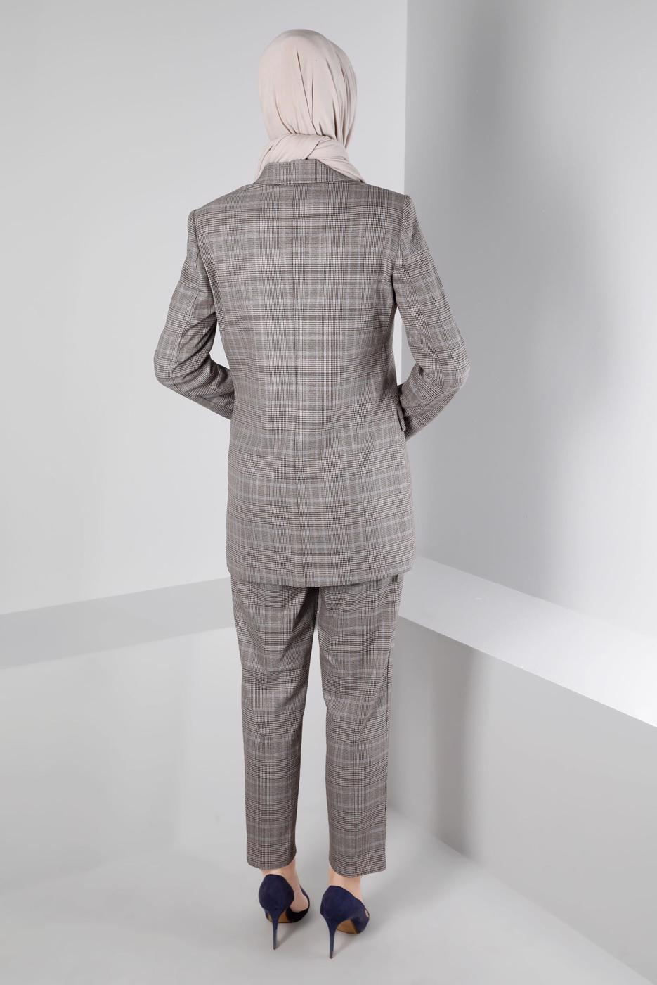 Tesettür giyim MAVİ ALVİNA KEMERLİ PANTOLONLU TAKIM T 30306