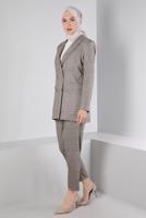 Tesettür giyim KAHVE ALVİNA KEMERLİ PANTOLONLU TAKIM T 30306