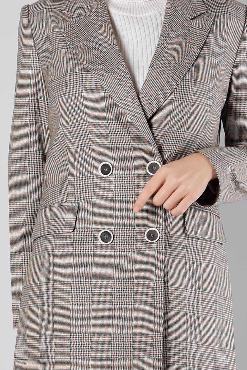 Tesettür giyim KAHVE ALVİNA KEMERLİ PANTOLONLU TAKIM T 30306