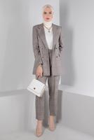 Tesettür giyim PEMBE ALVİNA KEMERLİ PANTOLONLU TAKIM T 30306