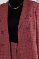 Tesettür giyim KIRMIZI ALVİNA PANTOLONLU TAKIM T 30307