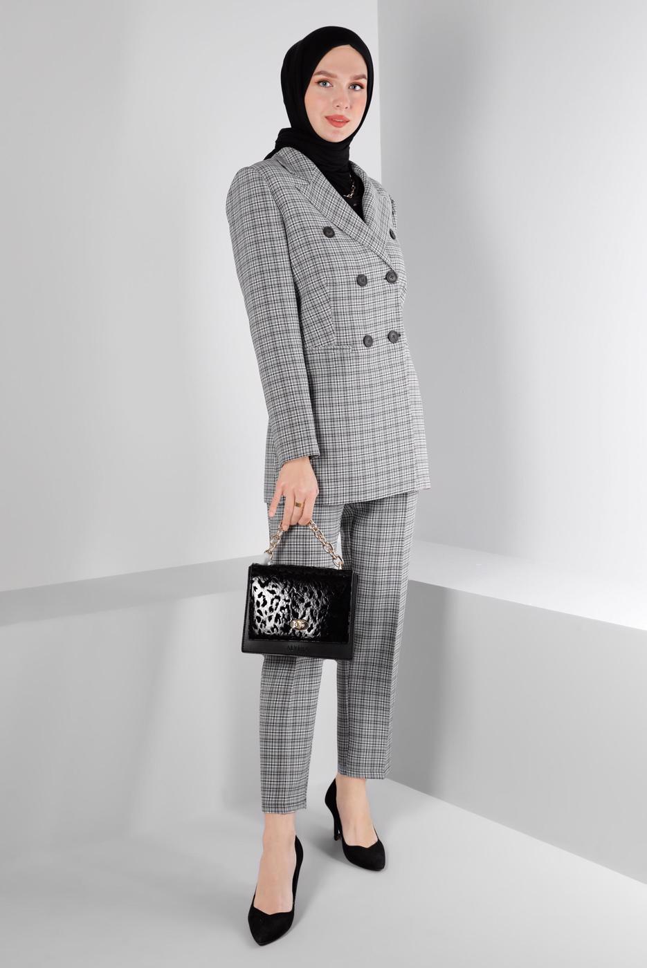 Tesettür giyim SİYAH ALVİNA PANTOLONLU TAKIM T 30307