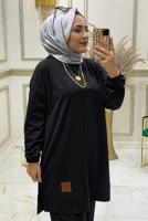 Tesettür giyim SİYAH BELİ LASTİKLİ PANTOLON TAKIMI T 3046 