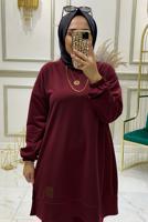 Tesettür giyim BORDO BELİ LASTİKLİ PANTOLON TAKIMI T 3046 