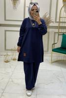 Tesettür giyim LACİVERT BELİ LASTİKLİ PANTOLON TAKIMI T 3046 