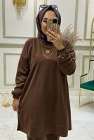 Tesettür giyim TABA BELİ LASTİKLİ PANTOLON TAKIMI T 3046 